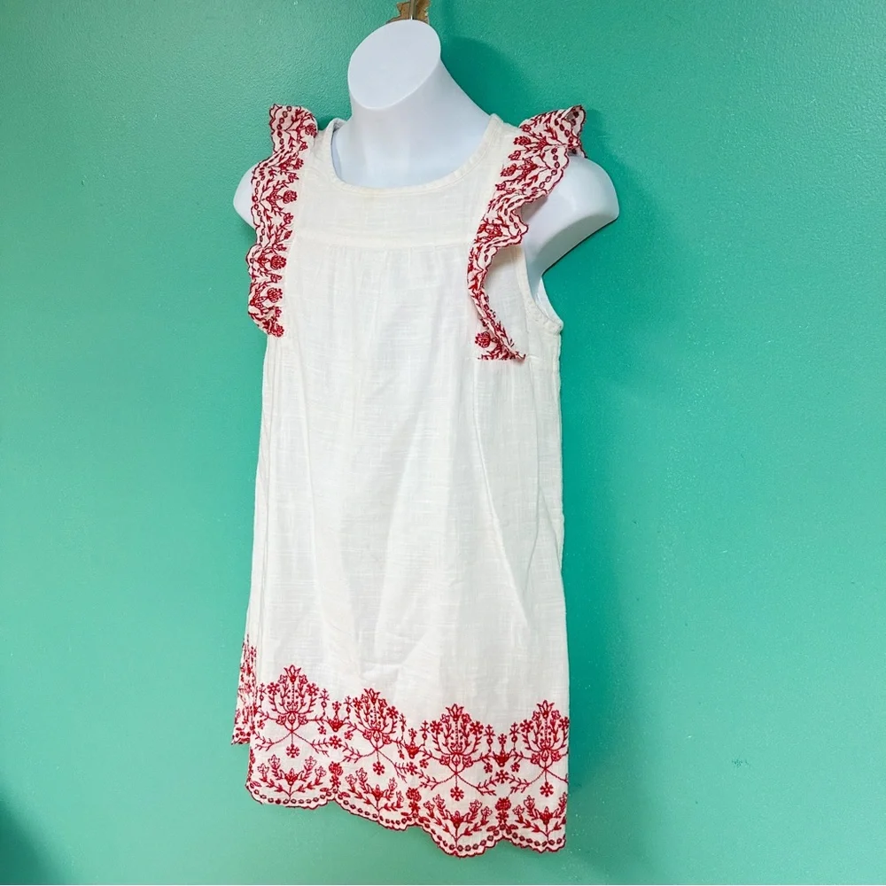 Old Navy White & Red Ruffle Embroidered Shift Dress Girls Size M 8